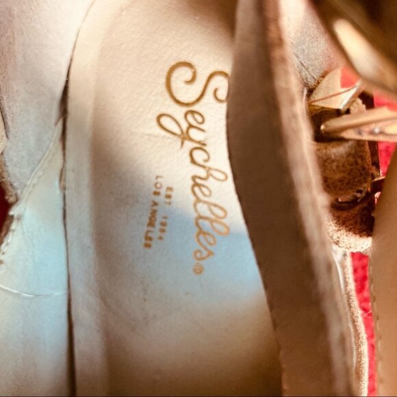 SEYCHELLES Sz 10  Strap Golden Details Buckles Zipper Stacked Heel Booties - Picture 7 of 11